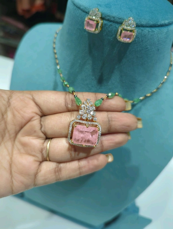 Black Diamonds With Diamond Copy Pendant Set - Pink, HD