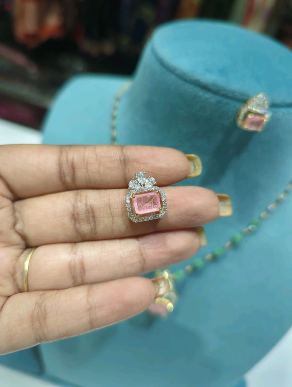 Black Diamonds With Diamond Copy Pendant Set - Pink, HD