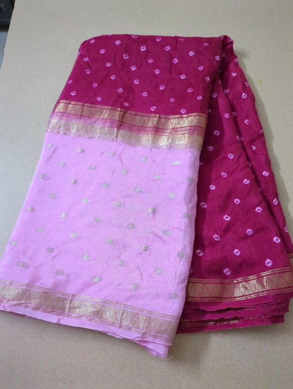 Designer Crepe Bandhej - pink
