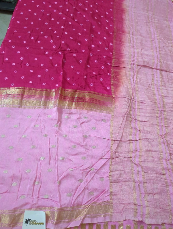 Designer Crepe Bandhej - pink