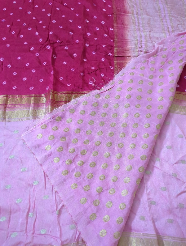 Designer Crepe Bandhej - pink