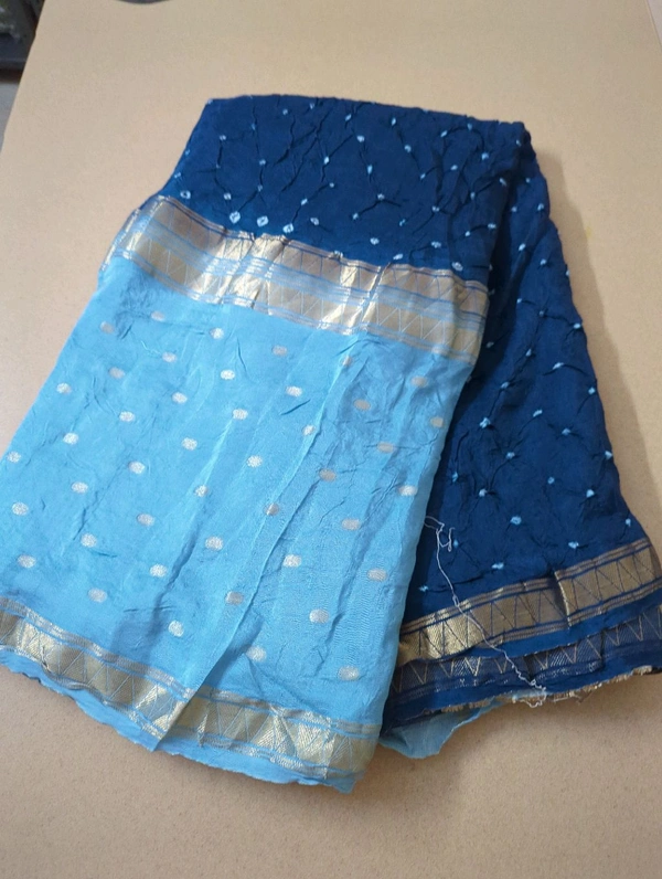 Designer Crepe Bandhej - Blue