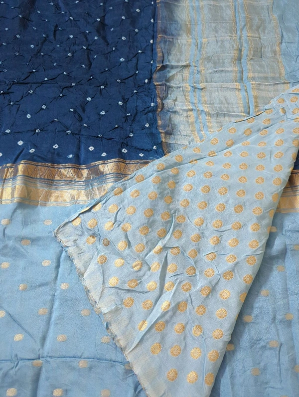 Designer Crepe Bandhej - Blue