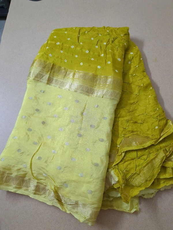 Designer Crepe Bandhej - Yellow