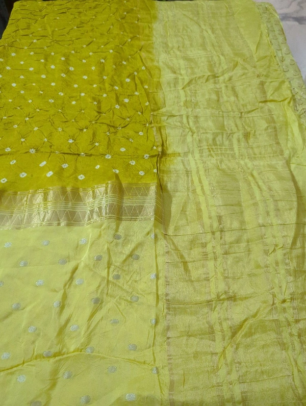 Designer Crepe Bandhej - Yellow