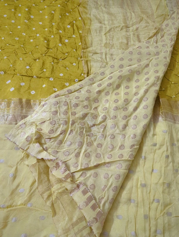 Designer Crepe Bandhej - Yellow