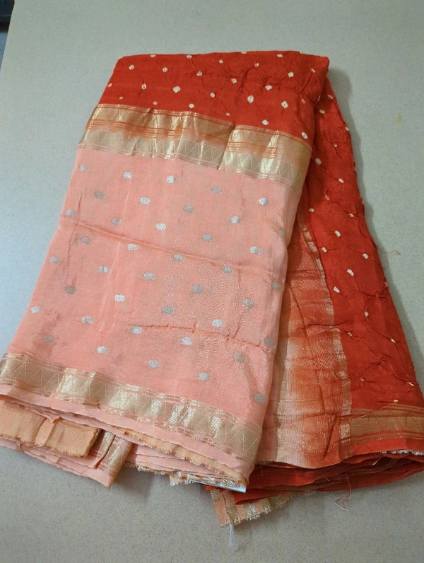 Designer Crepe Bandhej - orange