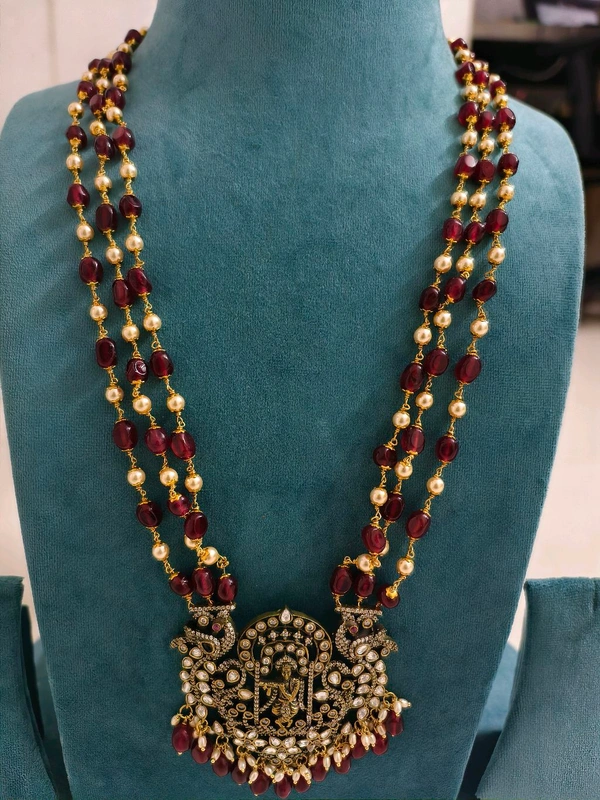 Handmade Beads Mala With Victorian , Krishna Pendant And Earrings 
