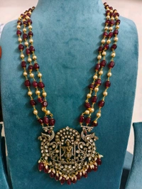 Handmade Beads Mala With Victorian , Krishna Pendant And Earrings 