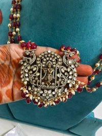 Handmade Beads Mala With Victorian , Krishna Pendant And Earrings 