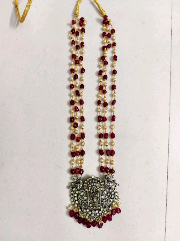 Handmade Beads Mala With Victorian , Krishna Pendant And Earrings 