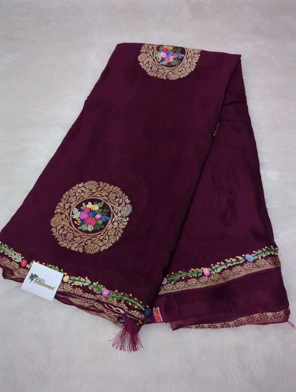 Pure Chiffon Chinnon Handwork  - purple