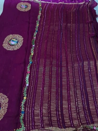 Pure Chiffon Chinnon Handwork  - purple