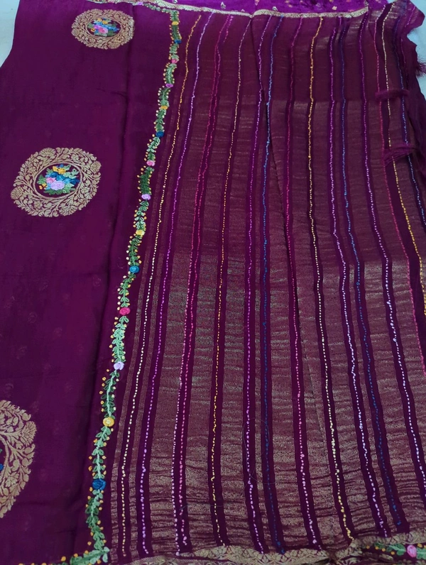 Pure Chiffon Chinnon Handwork  - purple