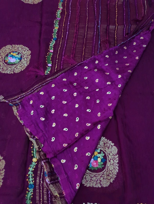 Pure Chiffon Chinnon Handwork  - purple