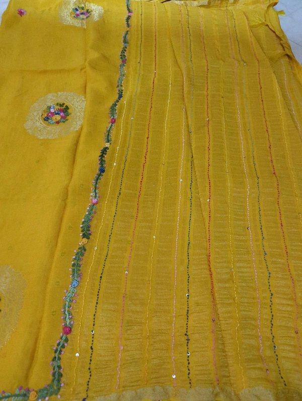Pure Chiffon Chinnon Handwork  - Gold