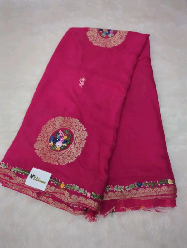 Pure Chiffon Chinnon Handwork  - pink