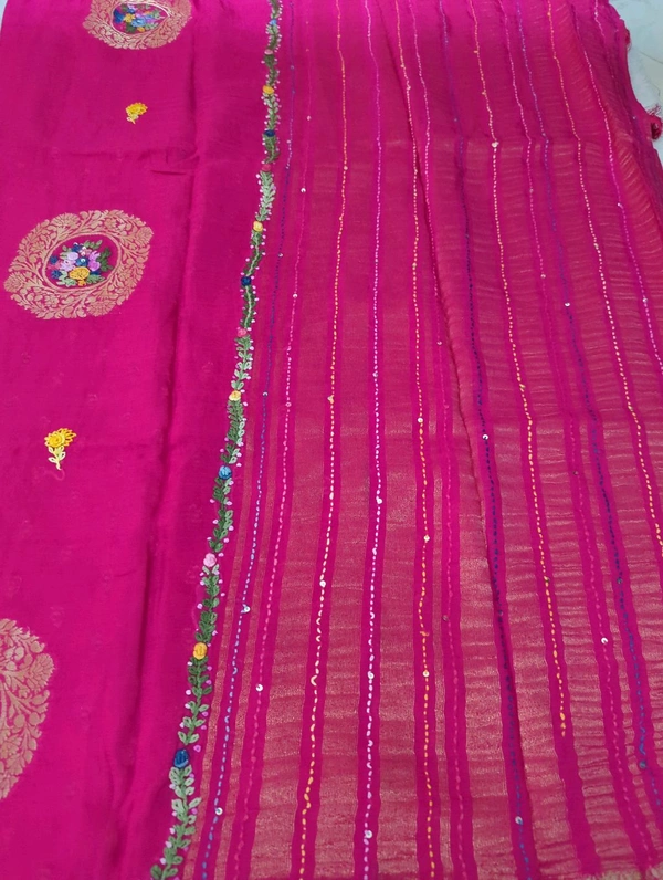 Pure Chiffon Chinnon Handwork  - pink