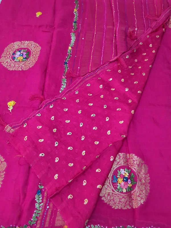 Pure Chiffon Chinnon Handwork  - pink