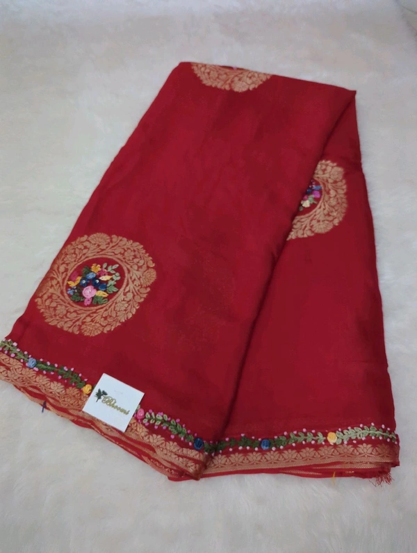 Pure Chiffon Chinnon Handwork  - Red