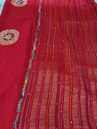 Pure Chiffon Chinnon Handwork  - Red