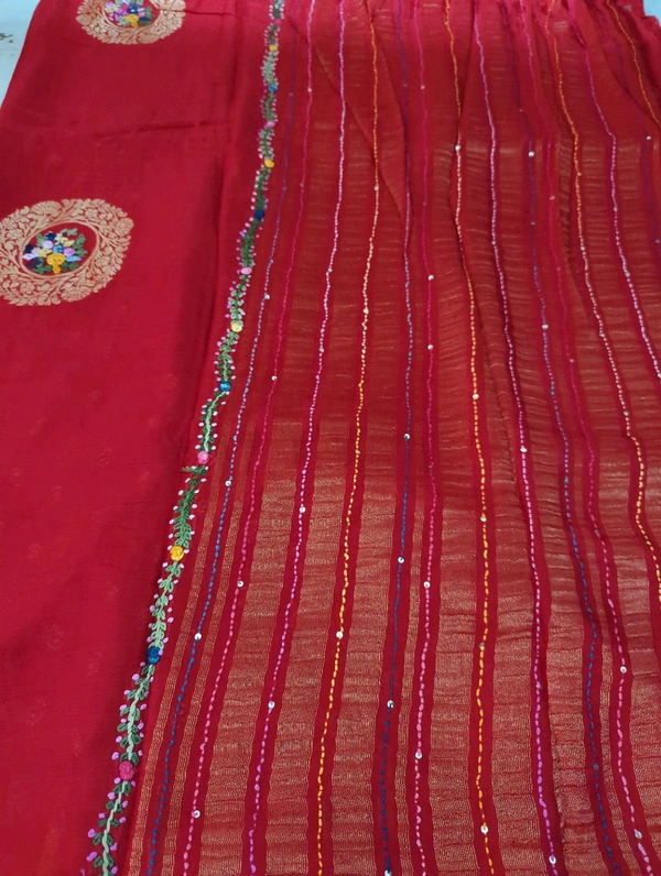 Pure Chiffon Chinnon Handwork  - Red