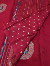 Pure Chiffon Chinnon Handwork  - Red