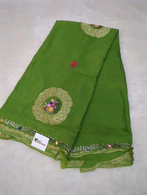 Pure Chiffon Chinnon Handwork  - green
