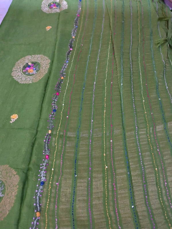 Pure Chiffon Chinnon Handwork  - green