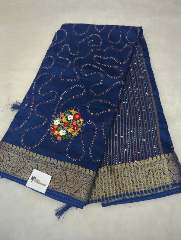 Designer Dola Hand Work  - Dark Blue