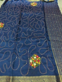 Designer Dola Hand Work  - Dark Blue