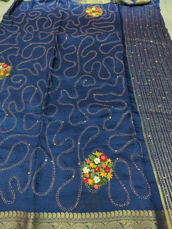 Designer Dola Hand Work  - Dark Blue