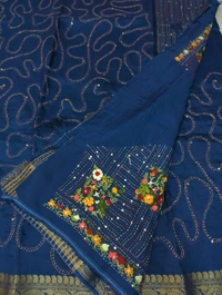 Designer Dola Hand Work  - Dark Blue
