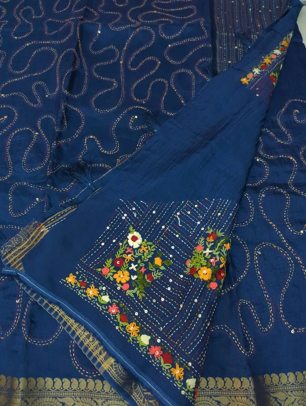 Designer Dola Hand Work  - Dark Blue