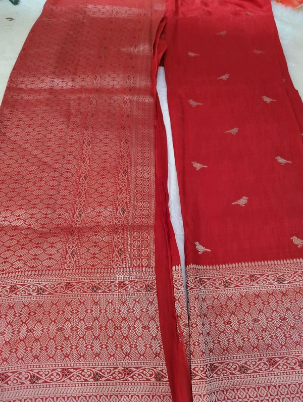 Premium Soft Raw Silk  - red