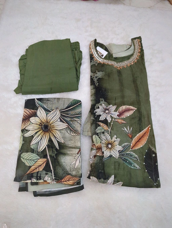 Pure Premium Chiniya Designer Handwork  - green, 40