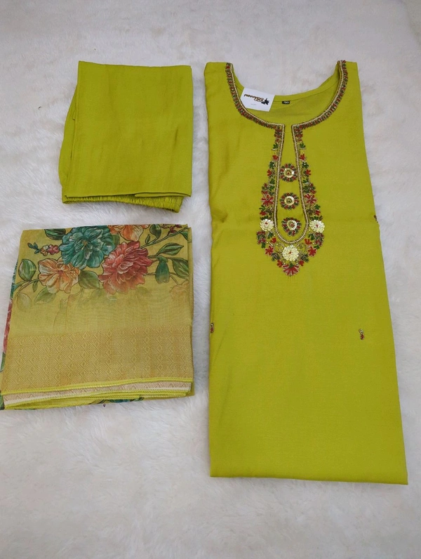 Pure Chiniya 3 Piece Suit With Handwork  - 40