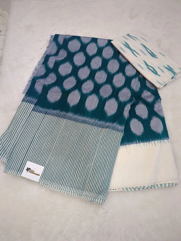 Premium Pure Handloom Ikkath Cotton  - Teal