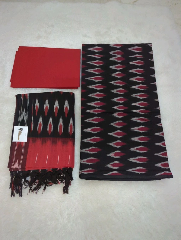 Pure Ikkath Cotton Dress Material  - Black