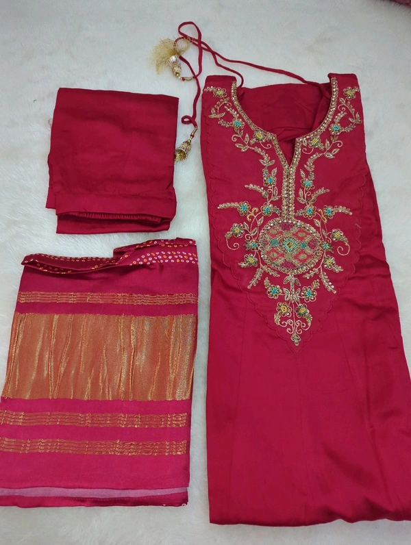 Premium Designer 3 Piece Suit With Model Silk Dupatta - 40