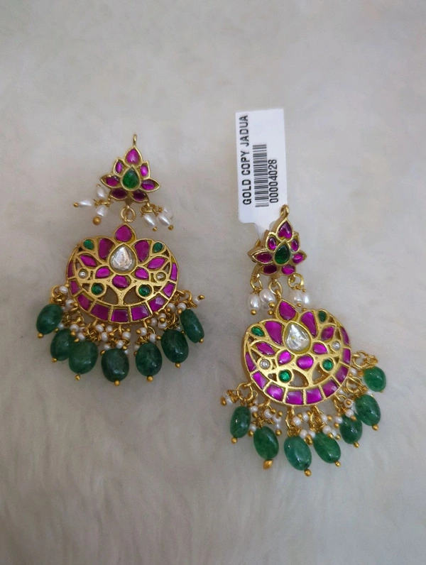 Gold Copy Jadua Kundan Earrings  - Vz