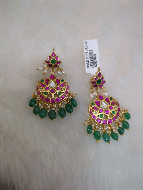 Gold Copy Jadua Kundan Earrings  - Vz