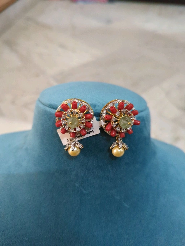 Beautiful Coral Diamond Copy Earrings  - Vz
