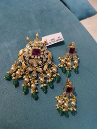 Gold Copy Polki Pendent Set  - Vz, pink