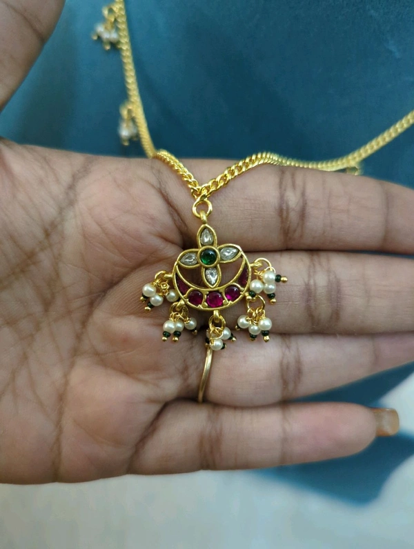 Gold Copy Chain With Jadua Kundan Pendent  - Vz