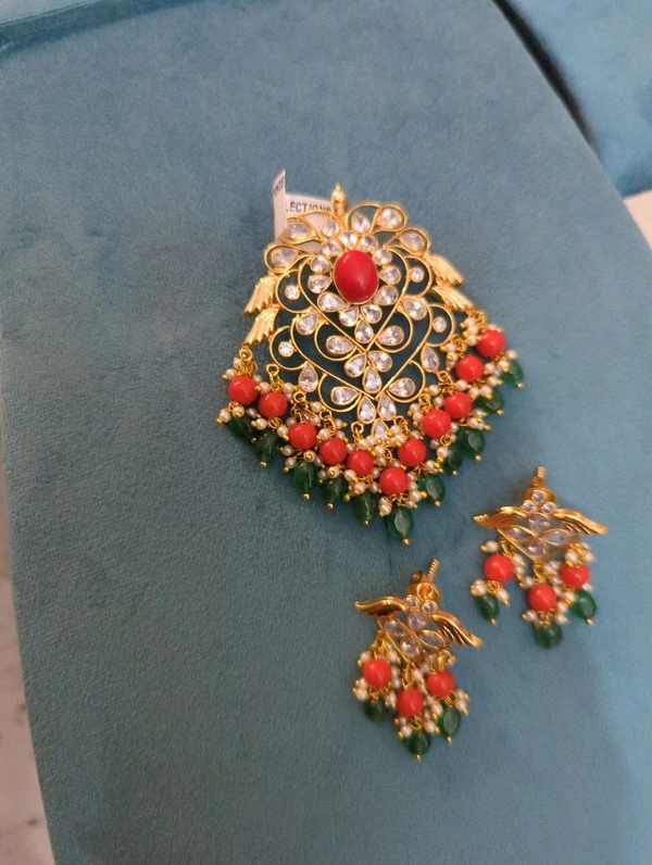 Gold Copy Polki Pendent Set  - Vz, orange