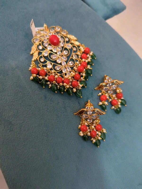 Gold Copy Polki Pendent Set  - Vz, orange