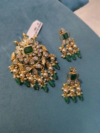Gold Copy Polki Pendent Set  - Vz, green