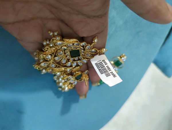 Gold Copy Polki Pendent Set  - Vz, green