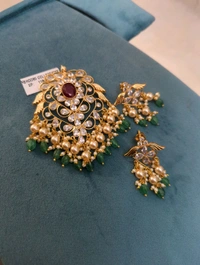 Gold Copy Polki Pendent Set  - Vz, Red